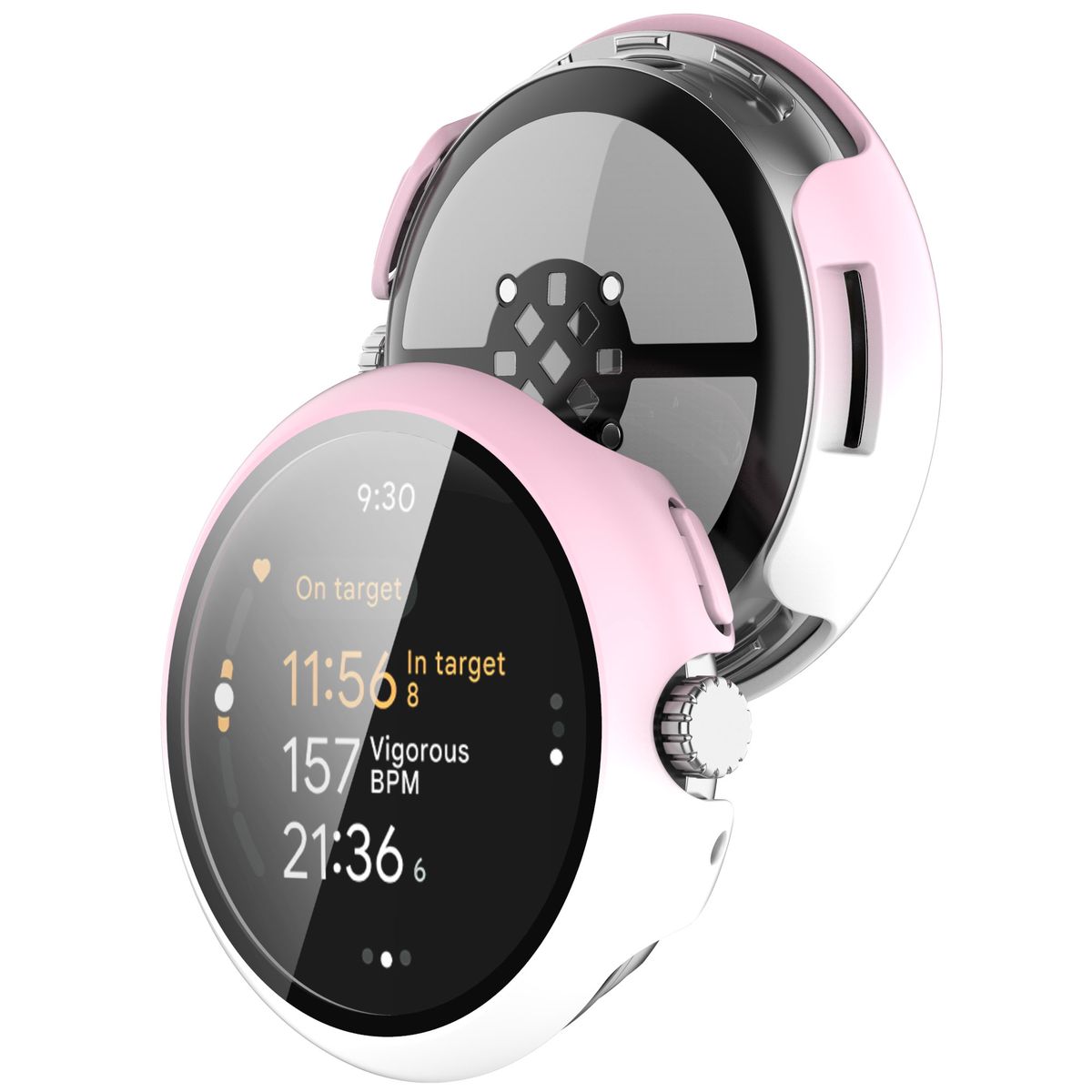 Etui ze szkłem do zegarka Bizon Case Watch Adamo do Google Pixel Watch 3 45mm, białoróżowe